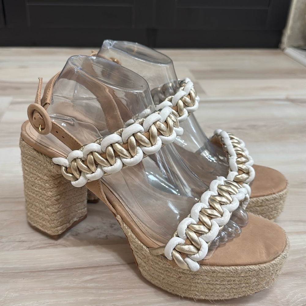 SCHUTZ Juliet Platform Sandals Chain Detail Espadrille Block Heel Size 11